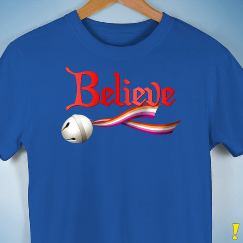 Believe Lesbian Pride Jingle Bell Premium Unisex T-Shirt - Royal Blue